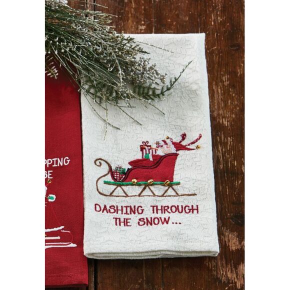 Dashing Through The Snow Santas Sleigh Embroidered Kitchen Dish Towel - Picture 3 of 6